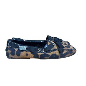Giambattista Valli Leopard Print Leather Canvas Slip-On Flats Women's EU Size 37